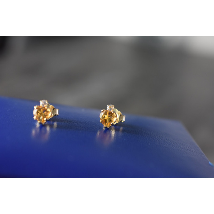 Sky Jewelry Серебряные серьги-гвоздики в позолоте с Гелиодором и Бесцветной Шпинелью