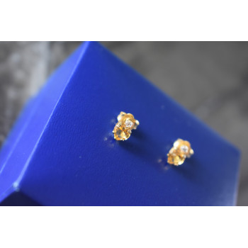 Sky Jewelry Серебряные серьги-гвоздики в позолоте с Гелиодором и Бесцветной Шпинелью