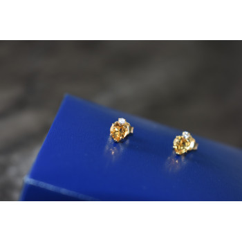 Sky Jewelry Серебряные серьги-гвоздики в позолоте с Гелиодором и Бесцветной Шпинелью