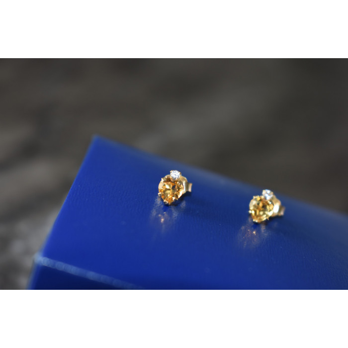 Sky Jewelry Серебряные серьги-гвоздики в позолоте с Гелиодором и Бесцветной Шпинелью