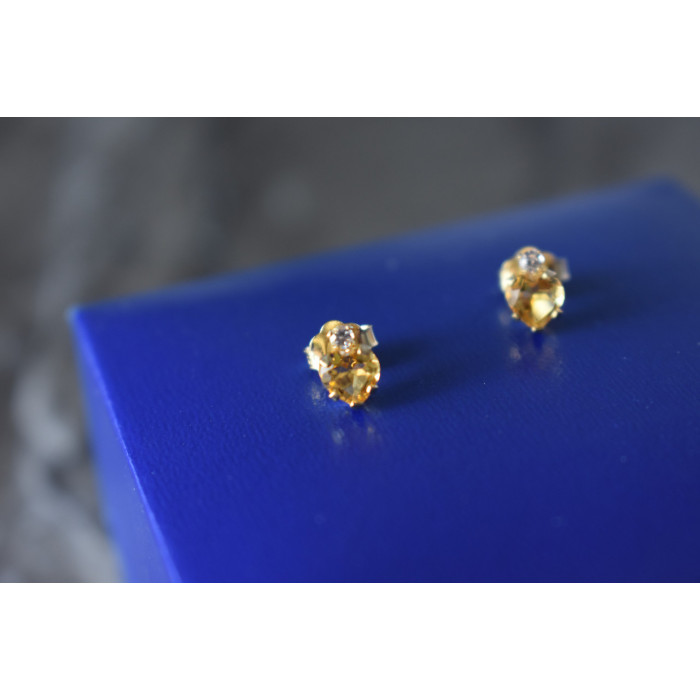 Sky Jewelry Серебряные серьги-гвоздики в позолоте с Гелиодором и Бесцветной Шпинелью