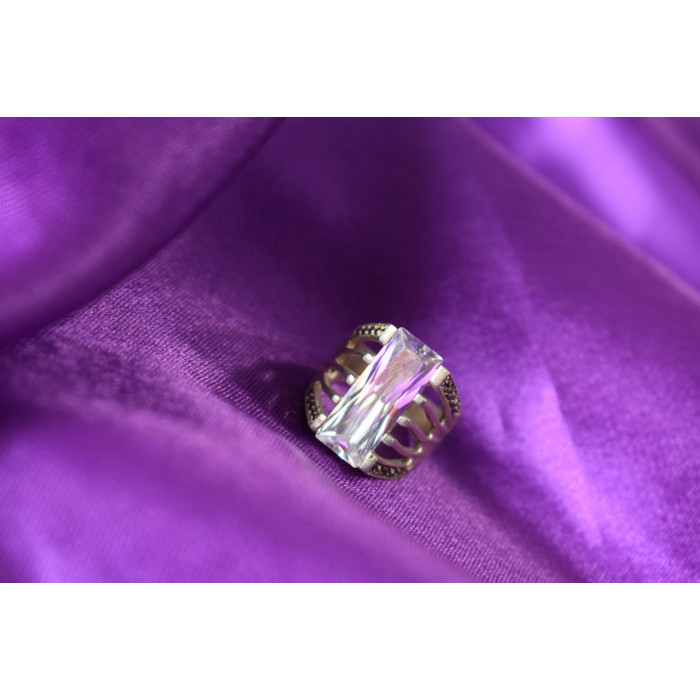 Sky Jewelry Серебряное кольцо 925 пробы с Фианитом и камнями Морион