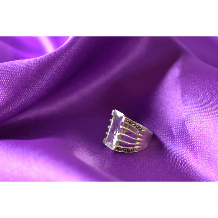 Sky Jewelry Серебряное кольцо 925 пробы с Фианитом и камнями Морион