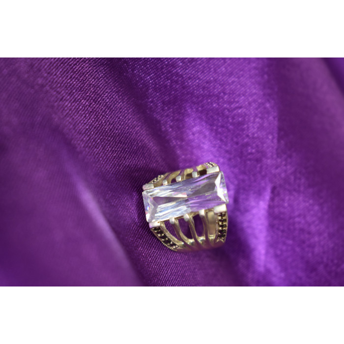 Sky Jewelry Серебряное кольцо 925 пробы с Фианитом и камнями Морион