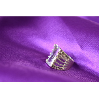 Sky Jewelry Серебряное кольцо 925 пробы с Фианитом и камнями Морион