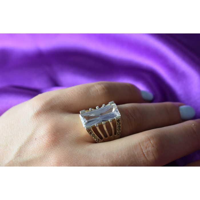 Sky Jewelry Серебряное кольцо 925 пробы с Фианитом и камнями Морион