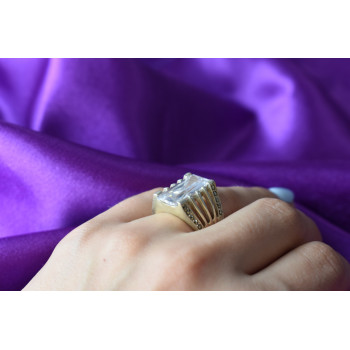 Sky Jewelry Серебряное кольцо 925 пробы с Фианитом и камнями Морион