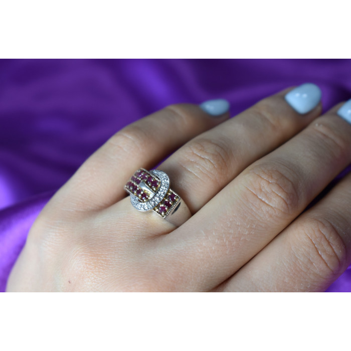 Sky Jewelry Серебряное кольцо 925 пробы с розовой шпинелью и белым сапфиром  *Ремень*