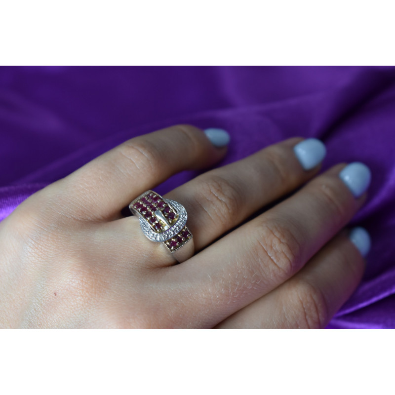 Sky Jewelry Серебряное кольцо 925 пробы с розовой шпинелью и белым сапфиром  *Ремень*