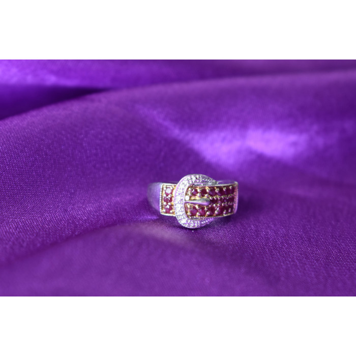 Sky Jewelry Серебряное кольцо 925 пробы с розовой шпинелью и белым сапфиром  *Ремень*