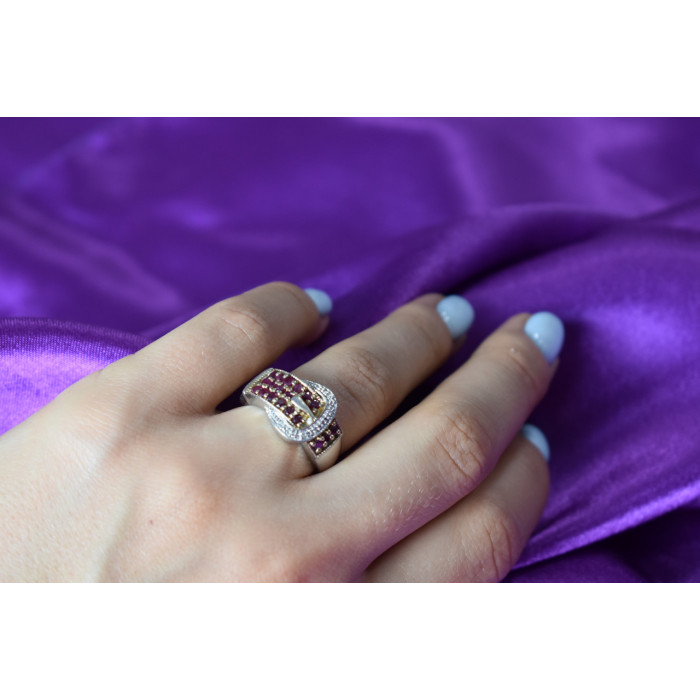 Sky Jewelry Серебряное кольцо 925 пробы с розовой шпинелью и белым сапфиром  *Ремень*