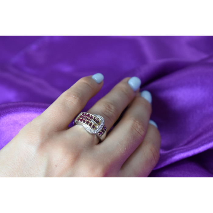 Sky Jewelry Серебряное кольцо 925 пробы с розовой шпинелью и белым сапфиром  *Ремень*