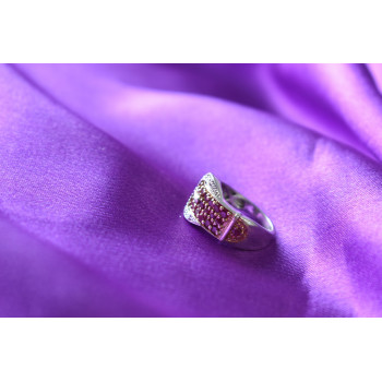 Sky Jewelry Серебряное кольцо 925 пробы с розовой шпинелью и белым сапфиром  *Ремень*