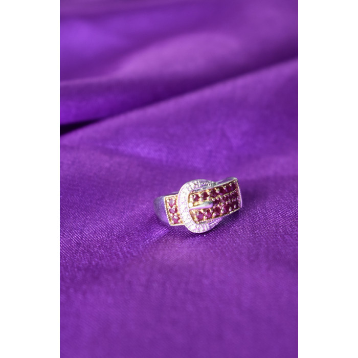 Sky Jewelry Серебряное кольцо 925 пробы с розовой шпинелью и белым сапфиром  *Ремень*