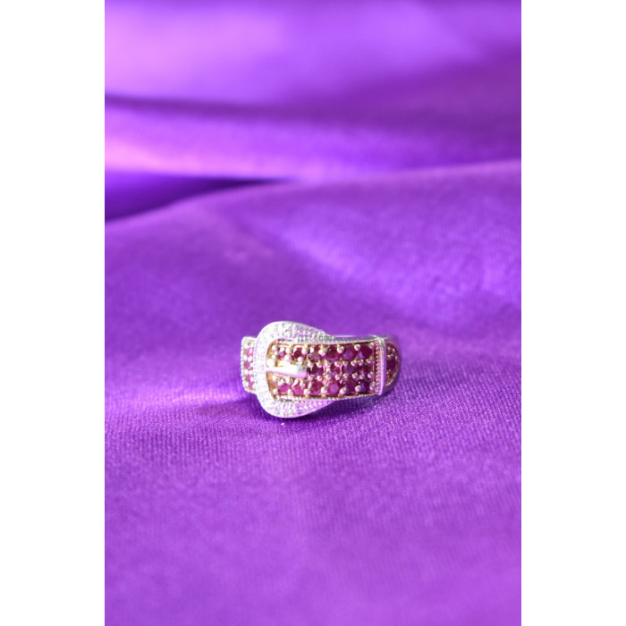 Sky Jewelry Серебряное кольцо 925 пробы с розовой шпинелью и белым сапфиром  *Ремень*
