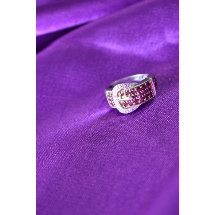 Sky Jewelry Серебряное кольцо 925 пробы с розовой шпинелью и белым сапфиром  *Ремень*