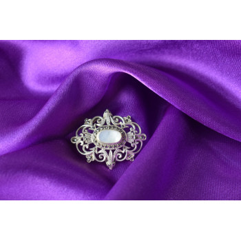 Sky Jewelry Винтажная Серебряная брошь с Перламутром и камнями Морион