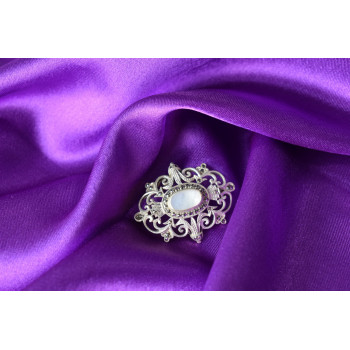 Sky Jewelry Винтажная Серебряная брошь с Перламутром и камнями Морион