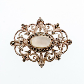 Sky Jewelry Винтажная Серебряная брошь с Перламутром и камнями Морион