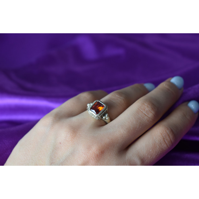 Sky Jewelry Серебряное кольцо 925 пробы с Оранжевым Фианитом