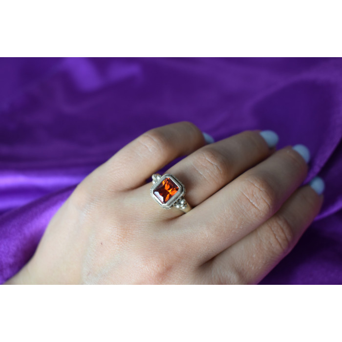 Sky Jewelry Серебряное кольцо 925 пробы с Оранжевым Фианитом