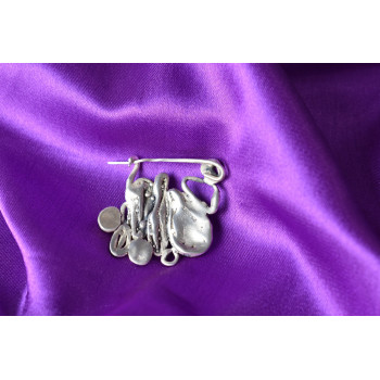 Sky Jewelry Старинная Серебряная брошь с камнями Нефрит и Карнеол