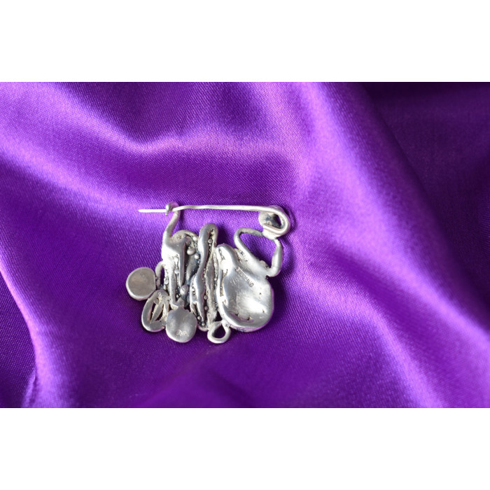 Sky Jewelry Старинная Серебряная брошь с камнями Нефрит и Карнеол