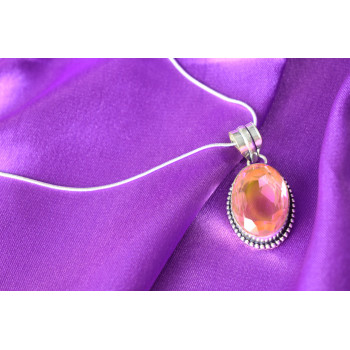 Sky Jewelry Серебряная цепочка с кулоном Розовое Ювелирное Стекло  925 проба