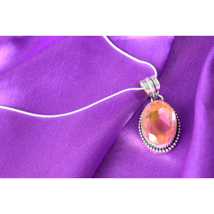 Sky Jewelry Серебряная цепочка с кулоном Розовое Ювелирное Стекло  925 проба