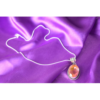 Sky Jewelry Серебряная цепочка с кулоном Розовое Ювелирное Стекло  925 проба