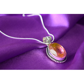 Sky Jewelry Серебряная цепочка с кулоном Розовое Ювелирное Стекло  925 проба