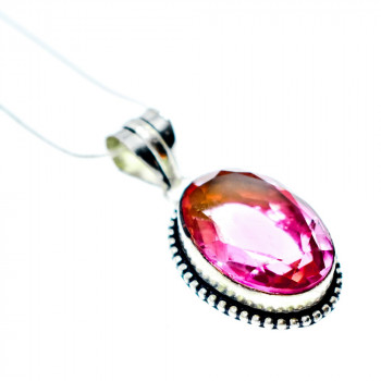 Sky Jewelry Серебряная цепочка с кулоном Розовое Ювелирное Стекло  925 проба