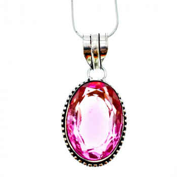 Sky Jewelry Серебряная цепочка с кулоном Розовое Ювелирное Стекло  925 проба