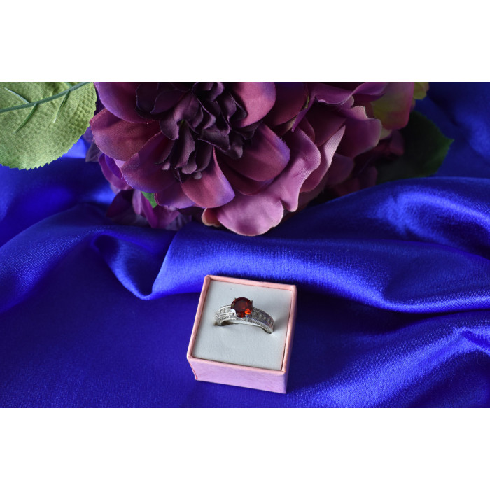 Sky Jewelry Серебряное кольцо 925 проба с Гранатом и фианитами
