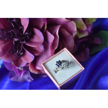 Sky Jewelry Серебряное кольцо с Синей и Голубой Шпинелью *Цветы*