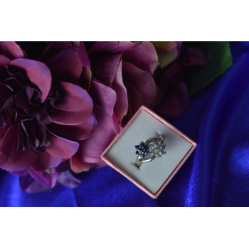 Sky Jewelry Серебряное кольцо с Синей и Голубой Шпинелью *Цветы*