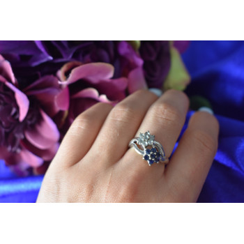 Sky Jewelry Серебряное кольцо с Синей и Голубой Шпинелью *Цветы*