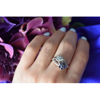 Sky Jewelry Серебряное кольцо с Синей и Голубой Шпинелью *Цветы*