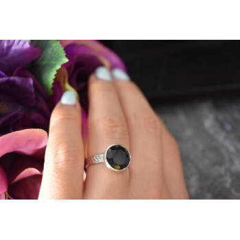 Sky Jewelry Серебряное кольцо с Черным Нефритом 925 проба