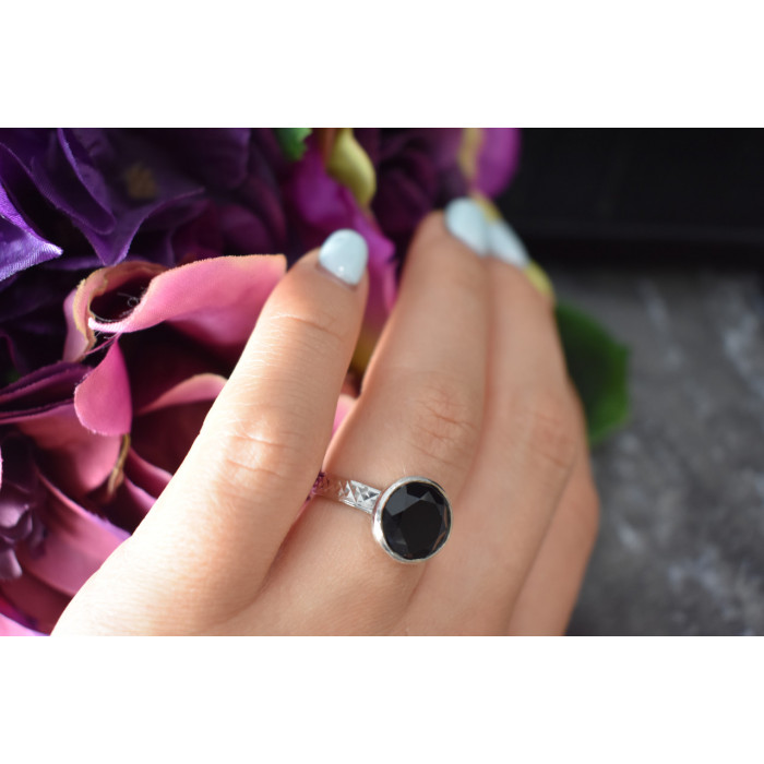 Sky Jewelry Серебряное кольцо с Черным Нефритом 925 проба