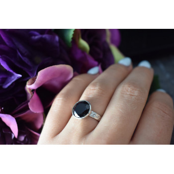 Sky Jewelry Серебряное кольцо с Черным Нефритом 925 проба