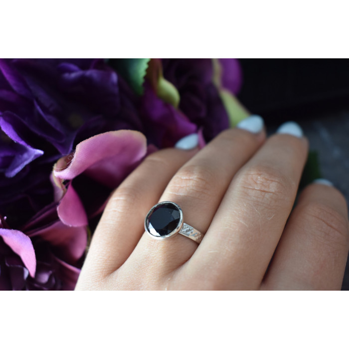 Sky Jewelry Серебряное кольцо с Черным Нефритом 925 проба