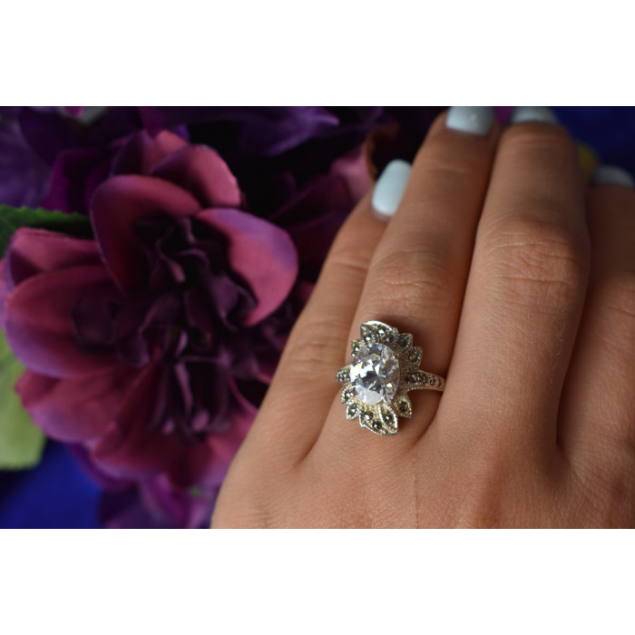 Sky Jewelry Серебро 925 пробы Кольцо с Фианитом и Марказитом