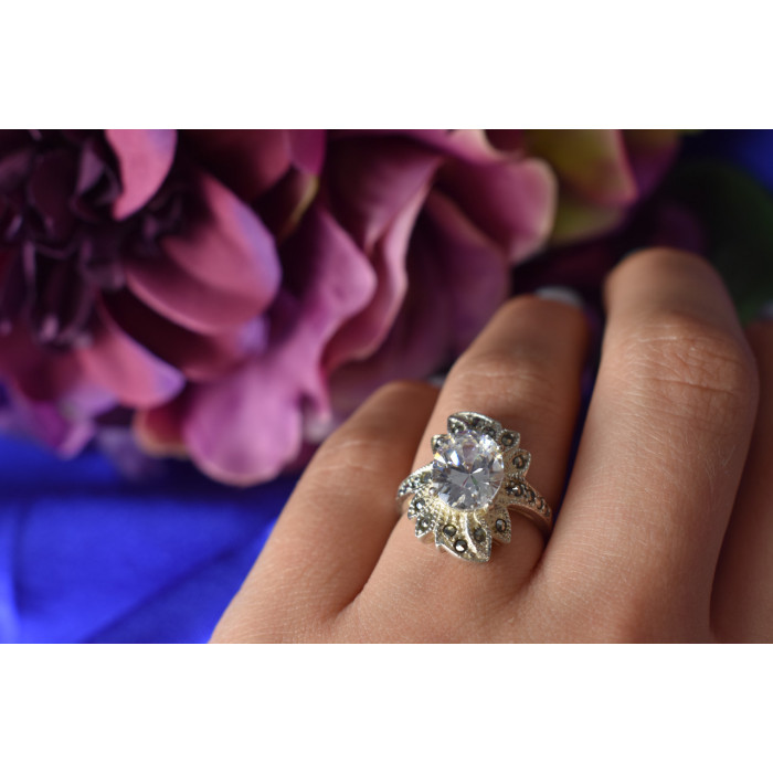 Sky Jewelry Серебро 925 пробы Кольцо с Фианитом и Марказитом