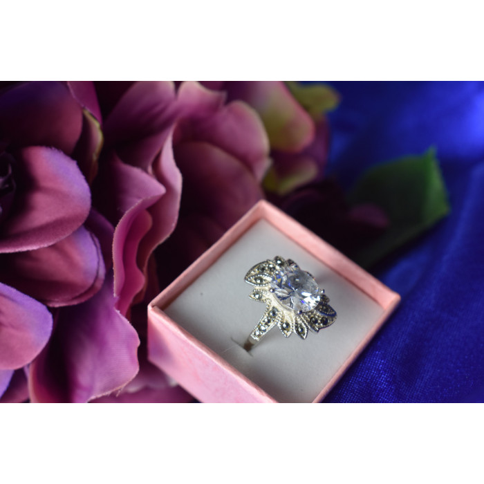 Sky Jewelry Серебро 925 пробы Кольцо с Фианитом и Марказитом