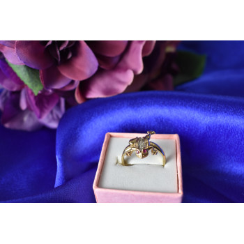 Sky Jewelry Золотое кольцо 14К (585 проба) с бриллиантами и рубинами *Жабка*