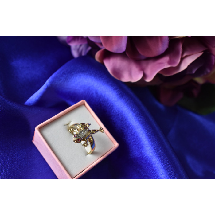Sky Jewelry Золотое кольцо 14К (585 проба) с бриллиантами и рубинами *Жабка*