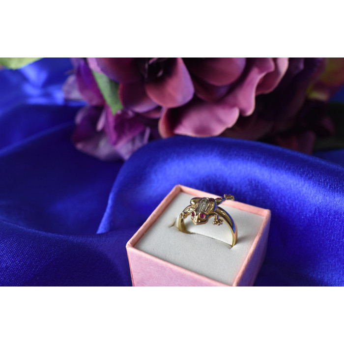Sky Jewelry Золотое кольцо 14К (585 проба) с бриллиантами и рубинами *Жабка*