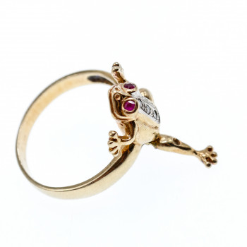 Sky Jewelry Золотое кольцо 14К (585 проба) с бриллиантами и рубинами *Жабка*