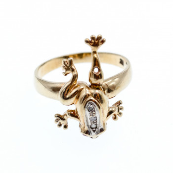 Sky Jewelry Золотое кольцо 14К (585 проба) с бриллиантами и рубинами *Жабка*